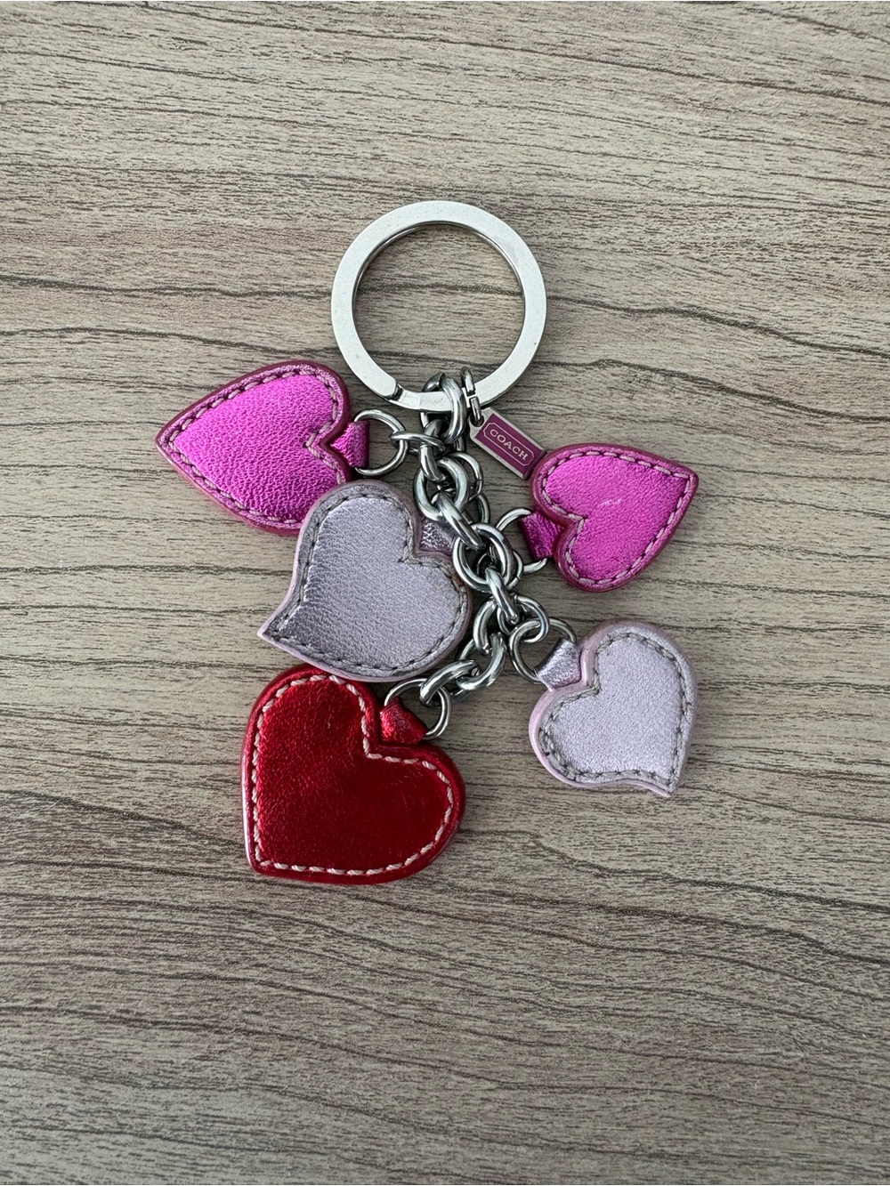 Coach Heart Charm Key & Card Holder - Pink, Red, Light Pink Hearts